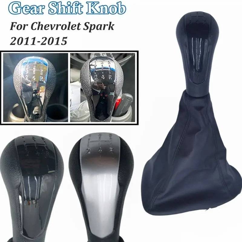 

5 Speed Car Lever Change Manual Gear Shift Knob Gearbox Shifter Cover With Boot For Chevrolet Chevy Spark(M300) 2011-2015 Silver
