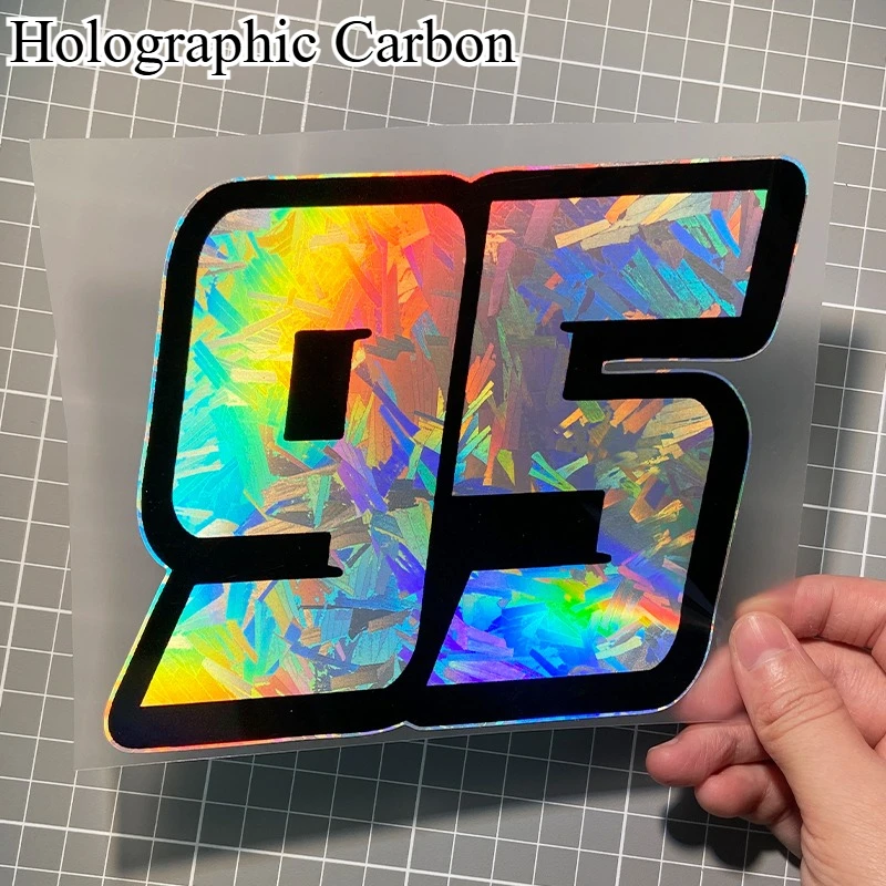 1 STÜCK Holographische Carbon und Silber Nummer 95 Motorradaufkleber Wasserdichtes Vinyl für Motorrad Kraftstofftank Roller Autofenster