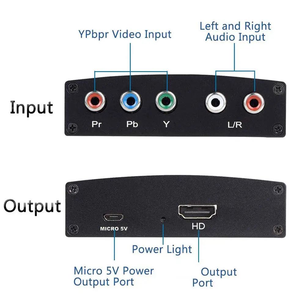 Konwerter zgodny z YPBPR na HDMI + R/L 1080P RGB komponentowy Adapter Audio wideo Splitter do cyfrowego projektora DVD Monitor HDTV