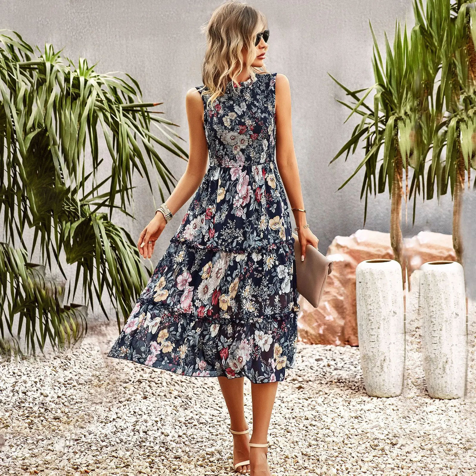 Spring Summer Dresses for Women 2023 Floral Sleeveless Ruffles Female Dress Bohemian Beach Casual  A-line платье Tank Top Skirt