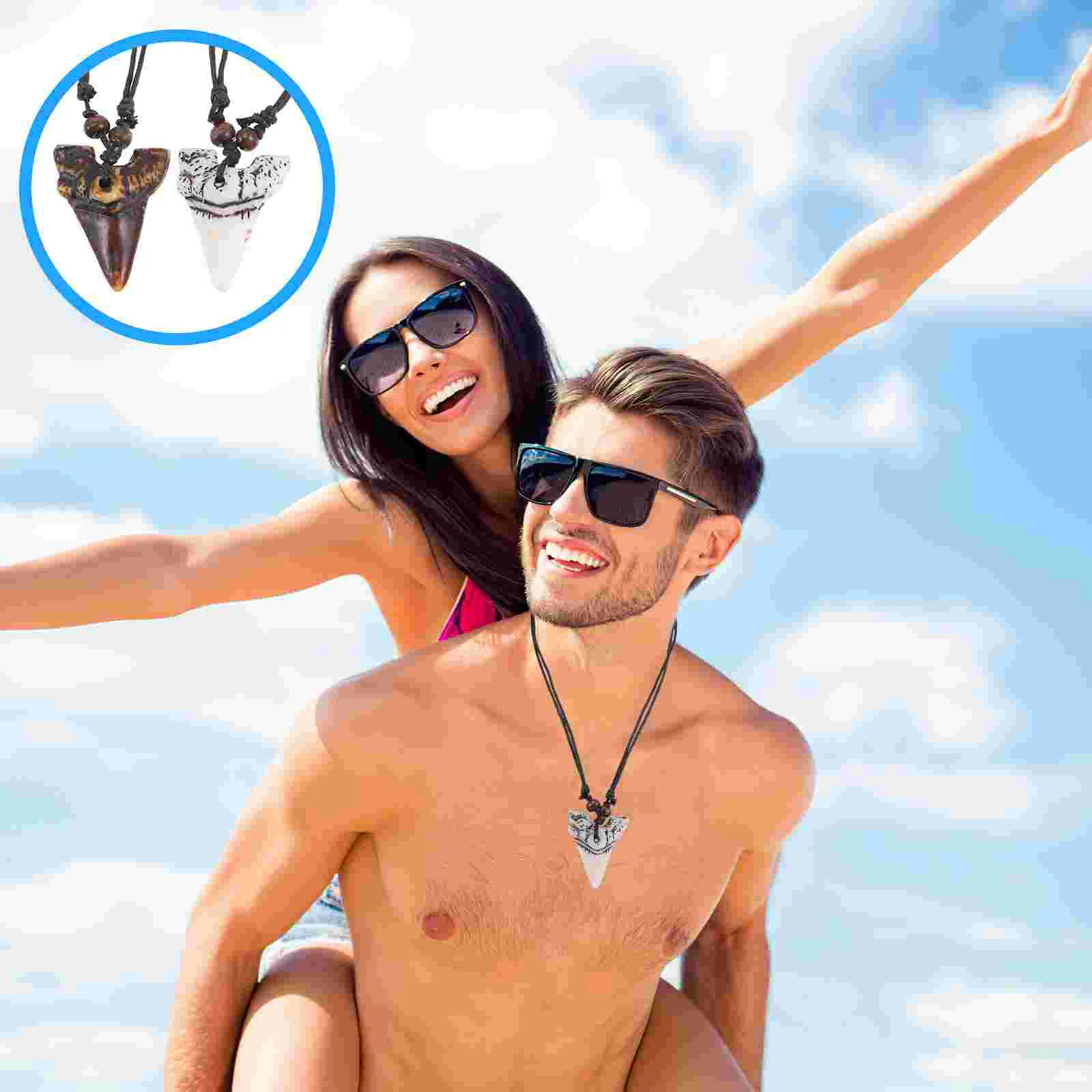 2 Pcs Necklace Adjustable Necklaces for Men Beach Male Surfer Wooden Beads