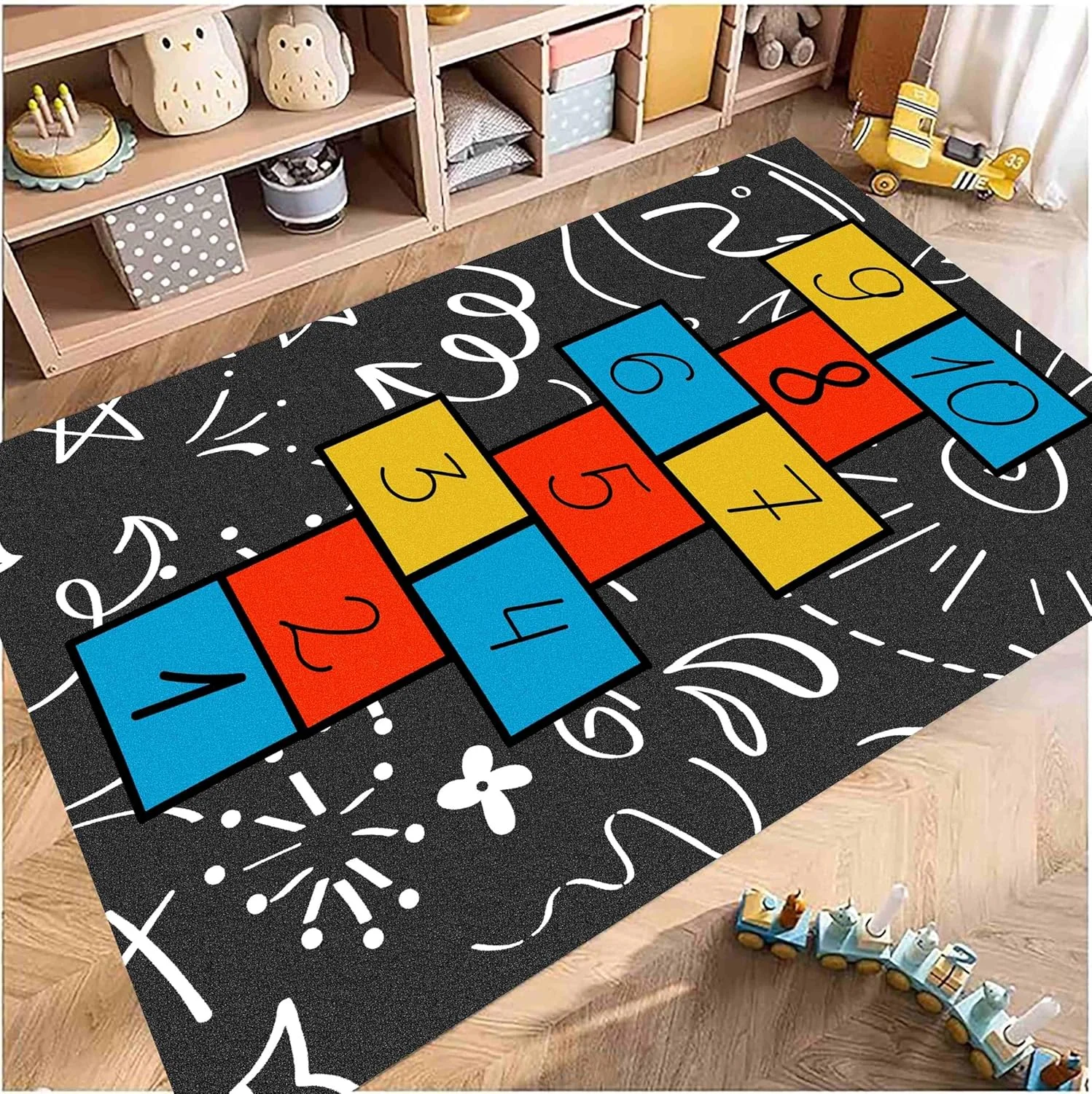 

Kids Area Rug Graffiti Colorful Play Rug Mat Hopscotch Mat for Kids Boy Nonslip Numbers Educational Rugs for Bedroom Room Decor