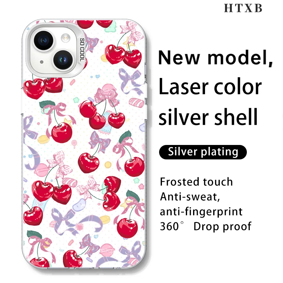 أزهار الكرز الحمراء الساطعة والقوس الأزرق الفاتح لهاتف iPhone 17 إلى 11 Pro Max Plus
