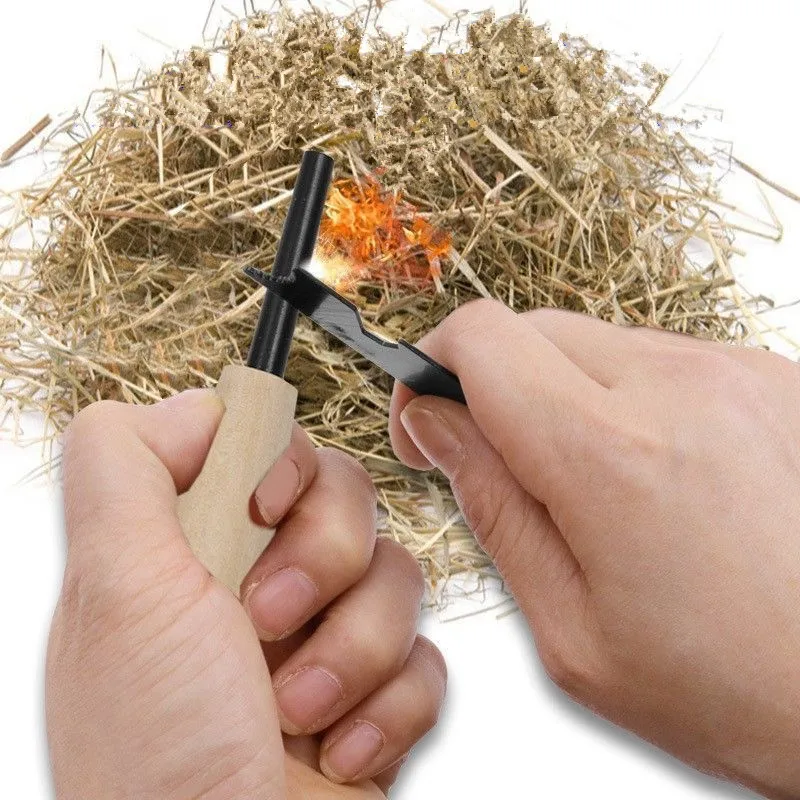 

New Wilderness Survival Portable Flint Kit - Magnesium Fire Starter Stick with Wooden Handle for Camping Outdoor Equipment Tool