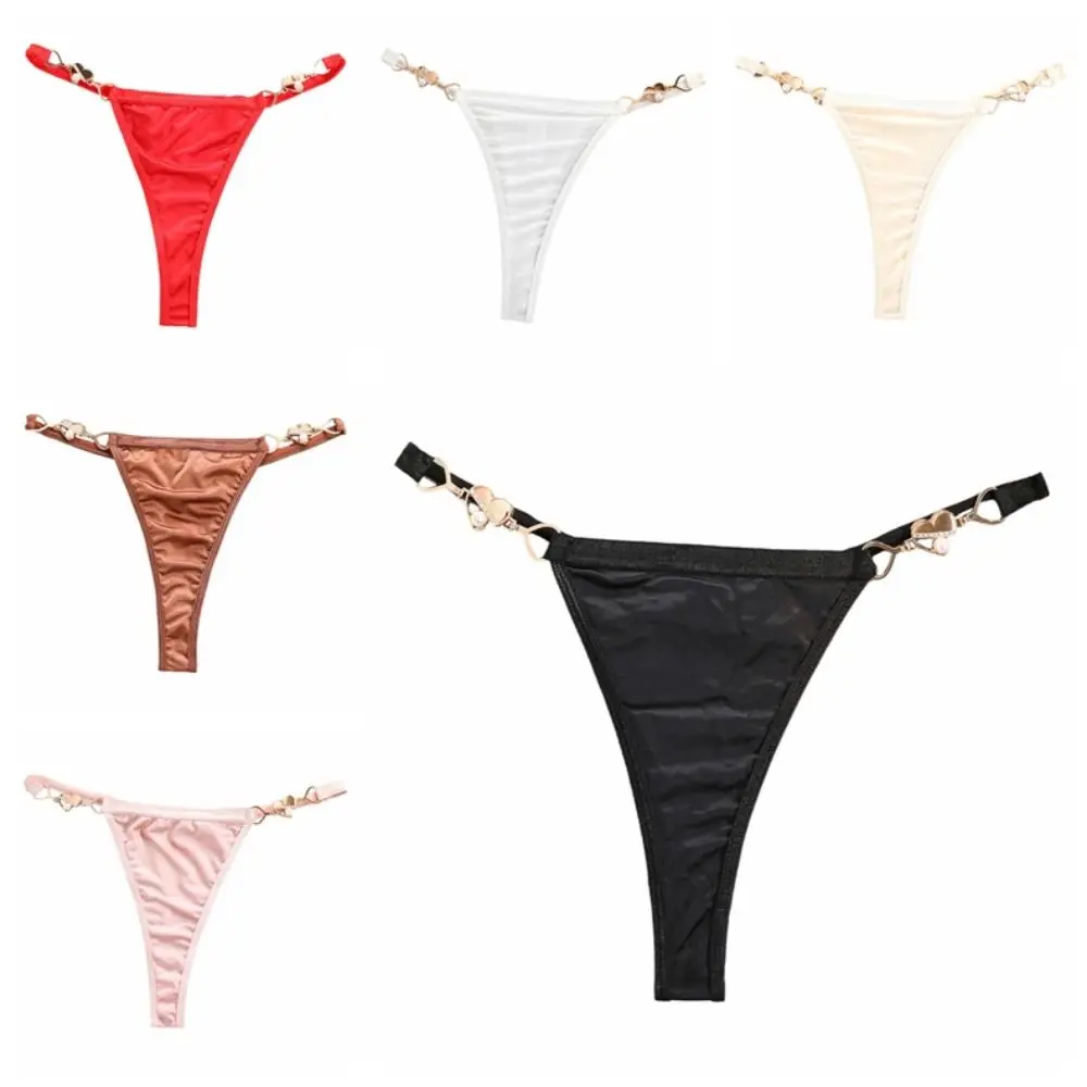 Culottes en satin de soie taille basse avec boucle cœur, lingerie pour femme, entrejambe en coton, string à fines lanières, cadeaux