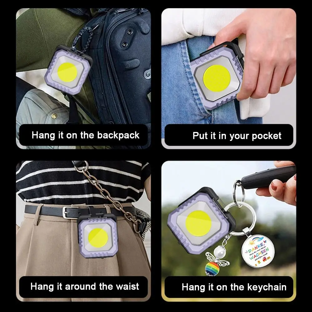 With Hook Mini Keychain Flashlight Adjustable Bracket Battery Level Display Floodlight Waterproof Super Bright Camping Lamp