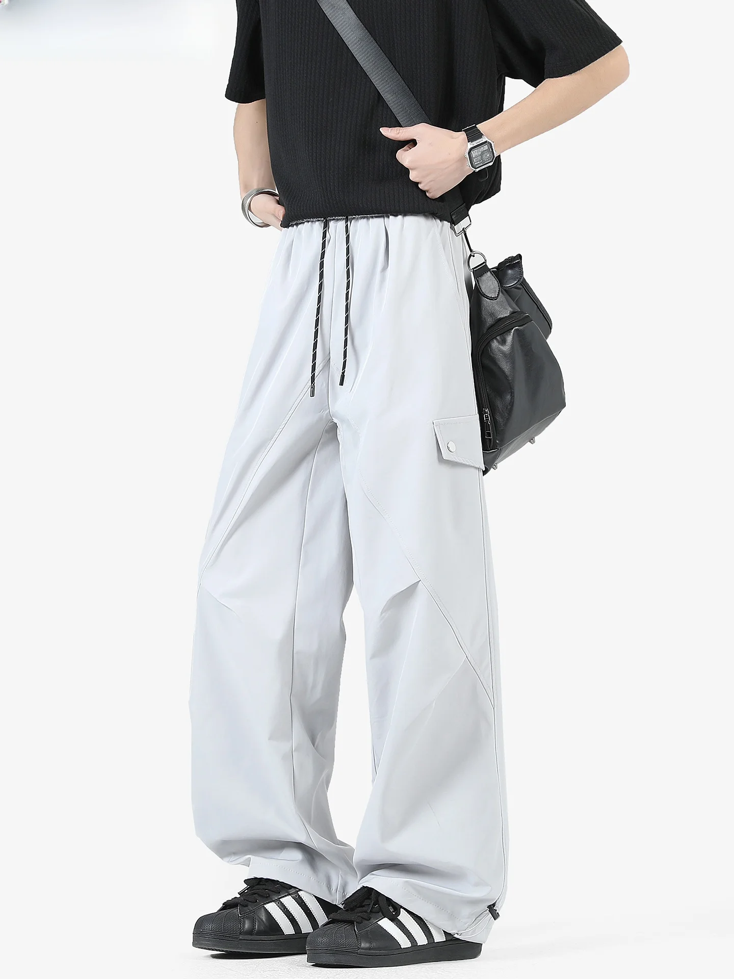 

Wassup Erika мужские повседневные брюки из ледяного шелка с прямыми штанинами, тонкие летние модные брюки для отдыха, молодежные трендовые модные брюки