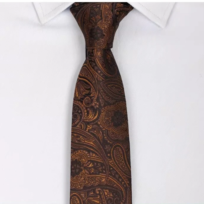 Men's 7cm Slim Tie Dark Coffee Paisley Pattern Retro Personalized Business Formal Trendy Necktie for Suit