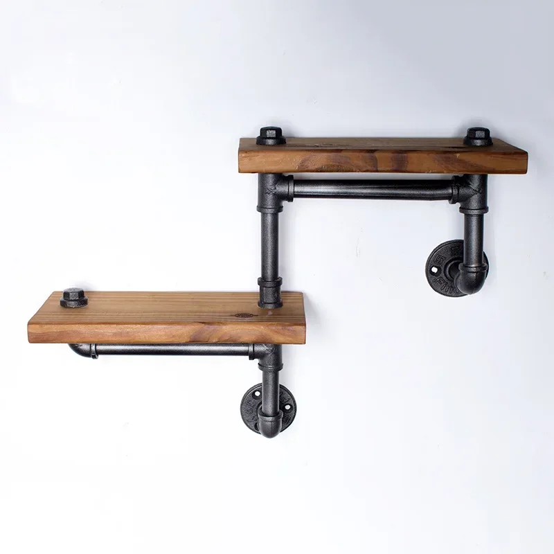 Rural water pipe wall bookshelf wrought iron wood cafe wall shelf shelf creative wall hanging horizontal board ledge