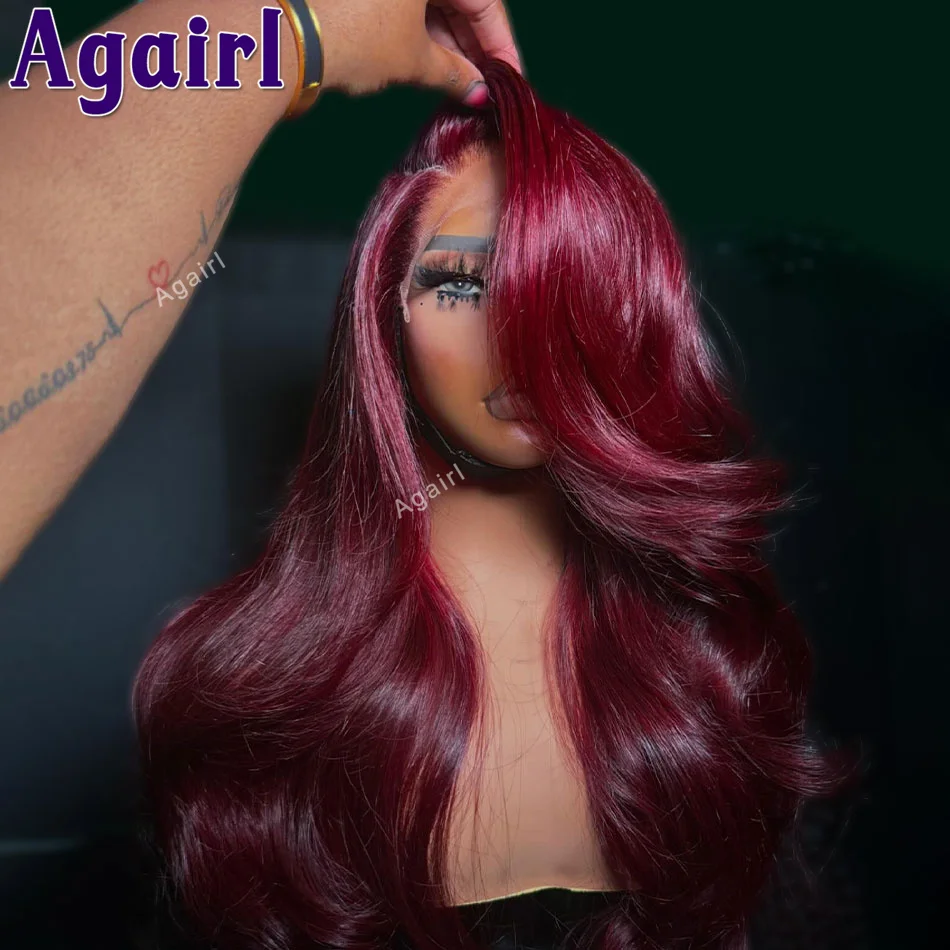 Burgundy Red 13x4 13x6 Transparent Lace Front Human Hair Wigs 99J Brazilian 30 32 Inch Body Wave Lace Frontal Wig For Women 200%