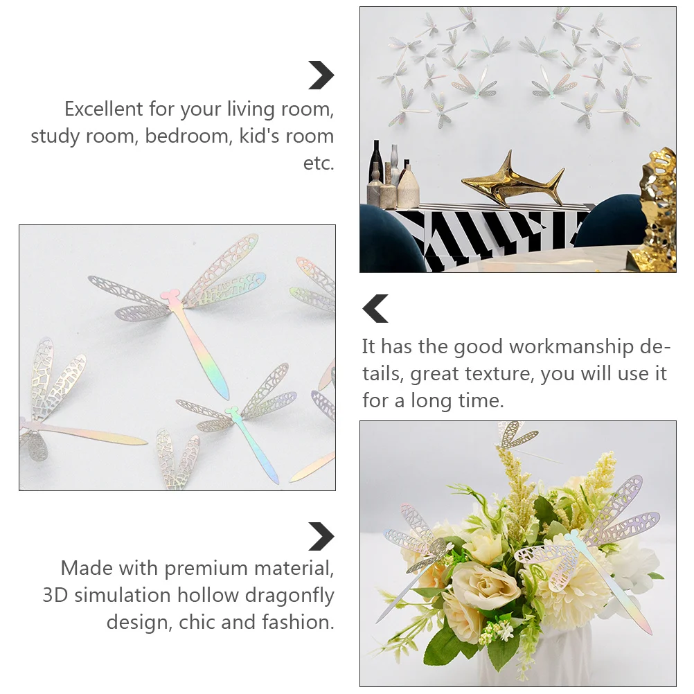 

36Pcs 3D Imitation Dragonfly Wall Sticker Hollow Design Home Decor for Living Room Bedroom Hotel Bridal Shop Tea Room Nursery