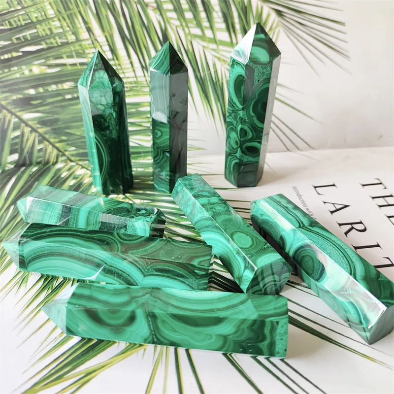 

Natural Stones Malachite Wand Point Polished Quartz Crystal Healing Gemstones Reiki Home Decoration