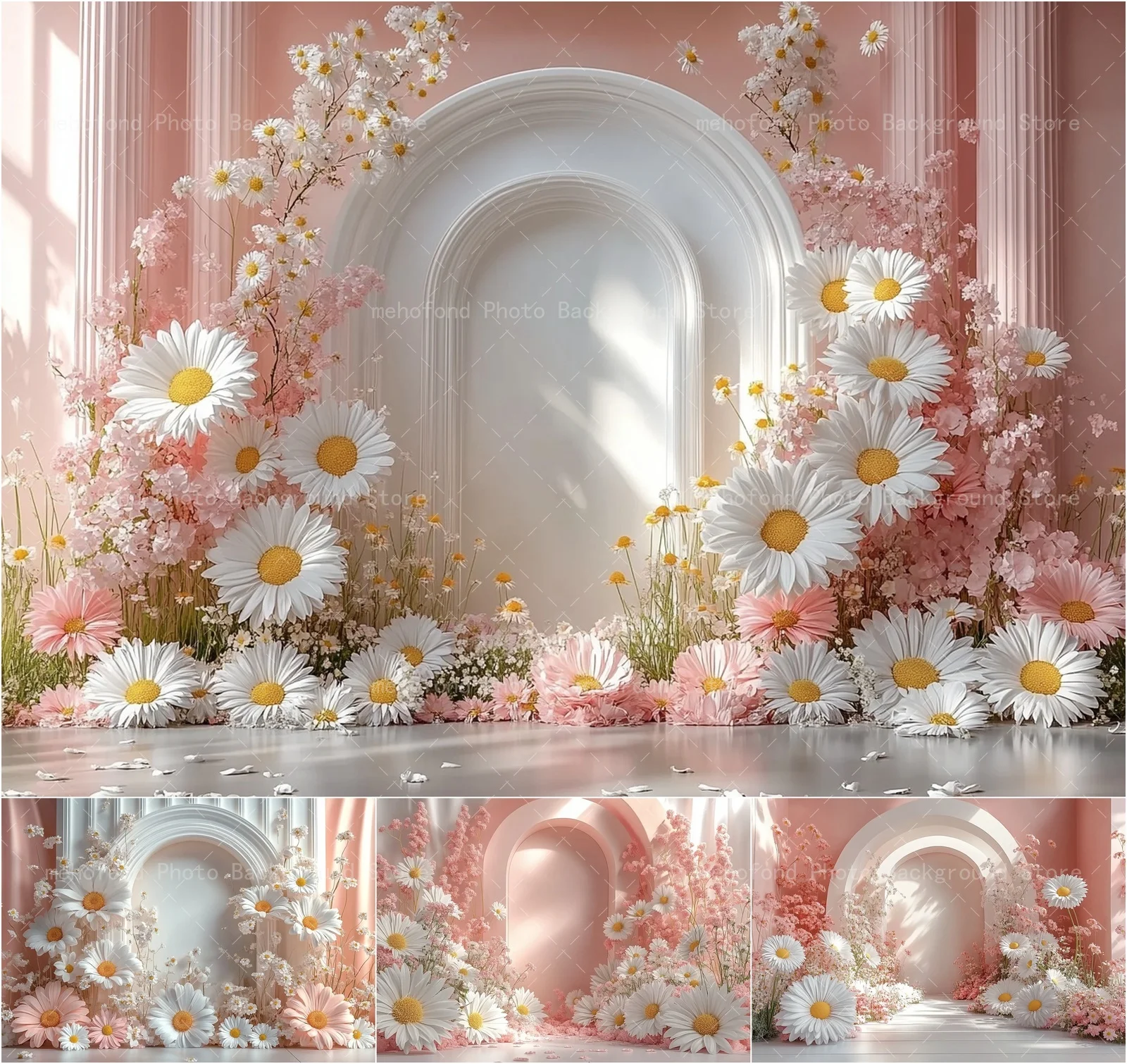 Mehofond Photography Background Soft Graceful Spring Flowers Fresh Daisies Small Floral Kids Family Portrait Backdrop Decor