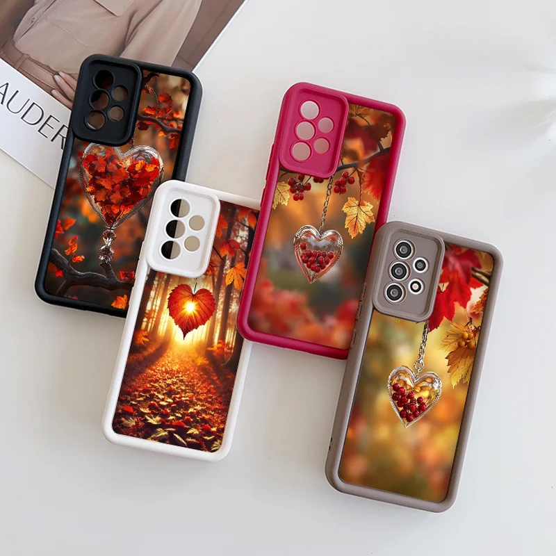 Винтажный чехол для телефона с сердечком и осенним кленовым листом для OPPO Reno 13F 12 11 F 10 Pro Plus A98 A58 F29 Find X3 X5 X8 Lite Soft Cover