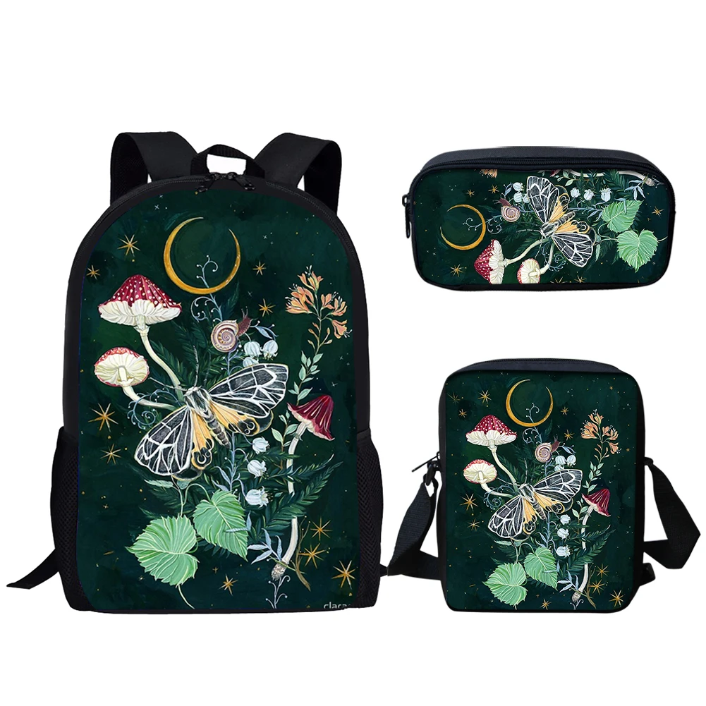 Belidome-Sac à Dos d'École avec Lune et Papillon pour Adolescente, Cartable Primaire Mignon, Décontracté, 3 Pièces