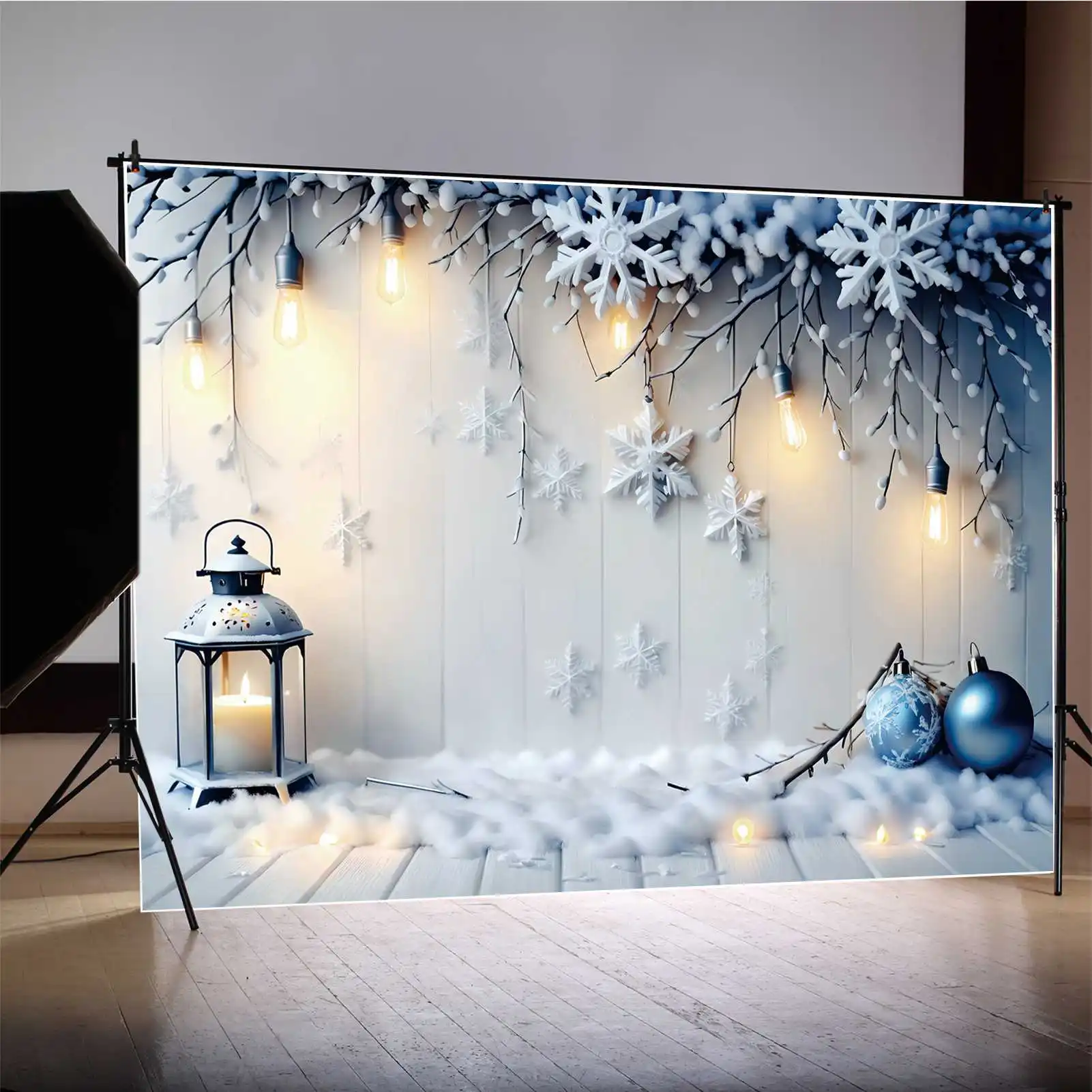 MOON.QG Backdrop Christmas Photozone Photocall Studio Background Decorations Props Pine Ball Candle Light Photography Supplies