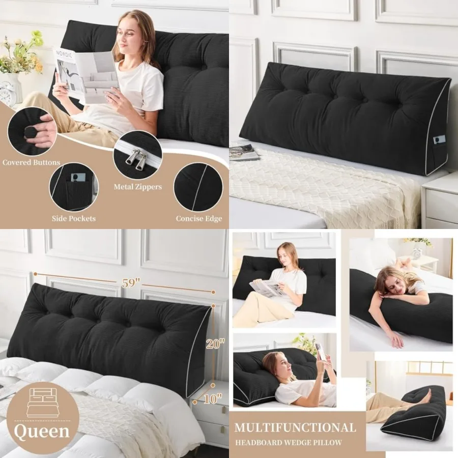 

Headboard Pillow, Wedge Pillow Headboard for Sitting Up in Bed, Back-Rest Support Triangular Cushion for Reading - Features Rem