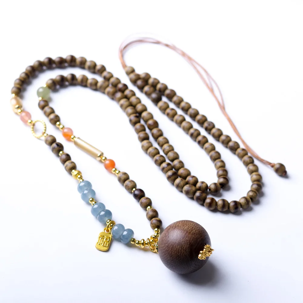 New Chinese Style Butter Agarwood Necklace Original Guofeng Fusen Red Clay Pendant Collectible Sweater Chain