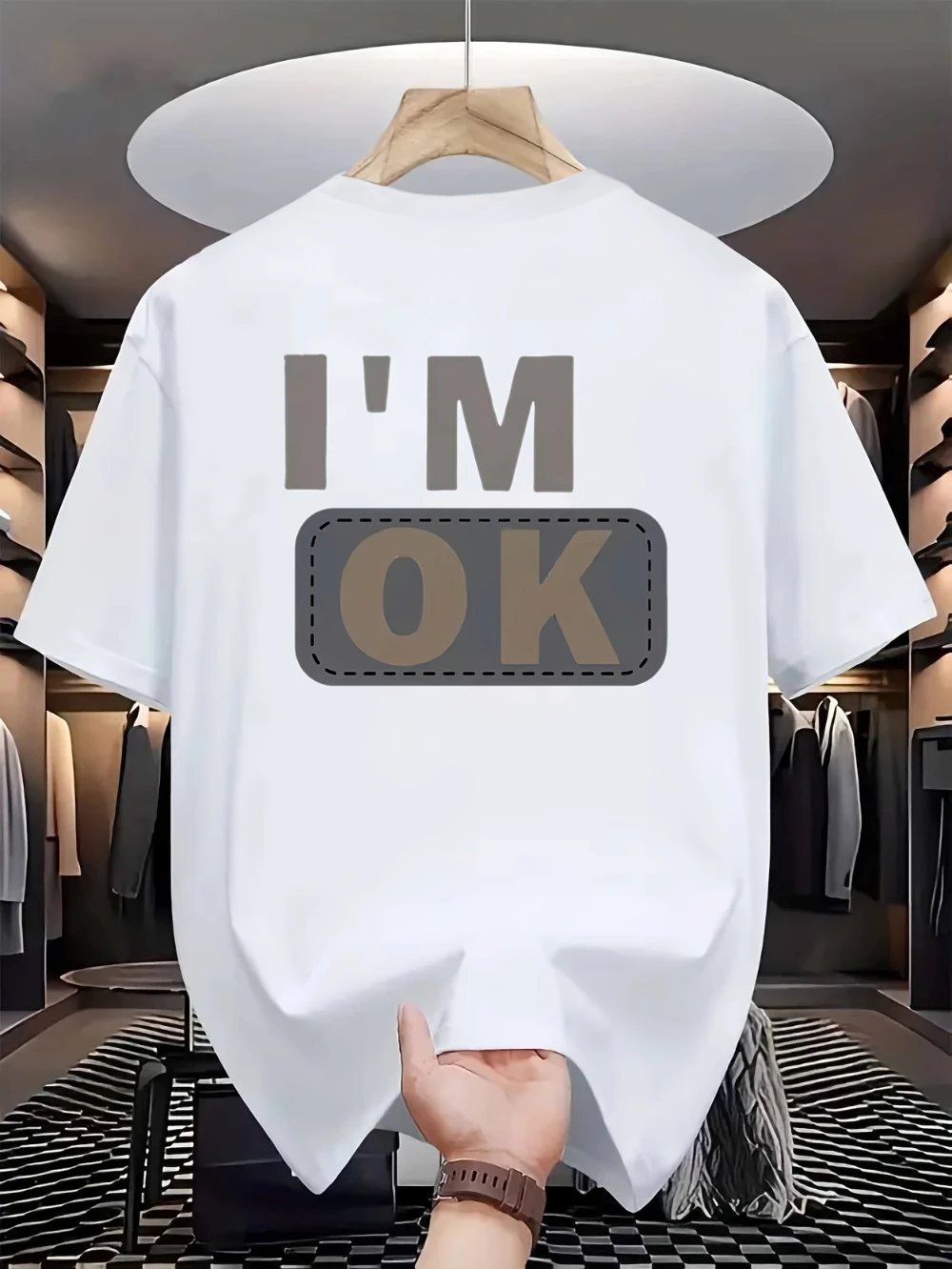 

Мужская футболка с принтом «I'm fine», мягкая и удобная повседневная летняя одежда с круглым вырезом и короткими рукавами, мужская повседневная одежда, мужская футболка