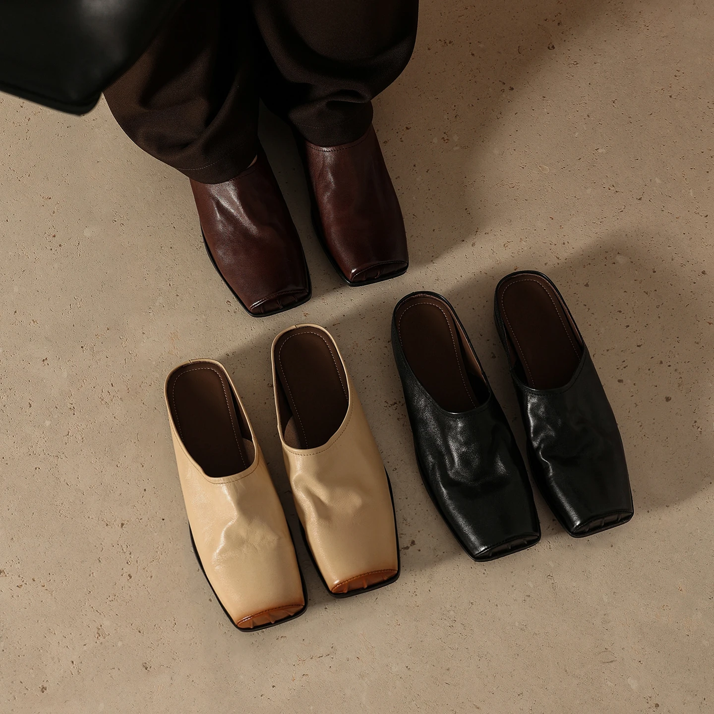 2026 new summer women sandals natural leather 22-25cm washed cowhide+sheepskin+pigskin square toe mules women slippers fashion