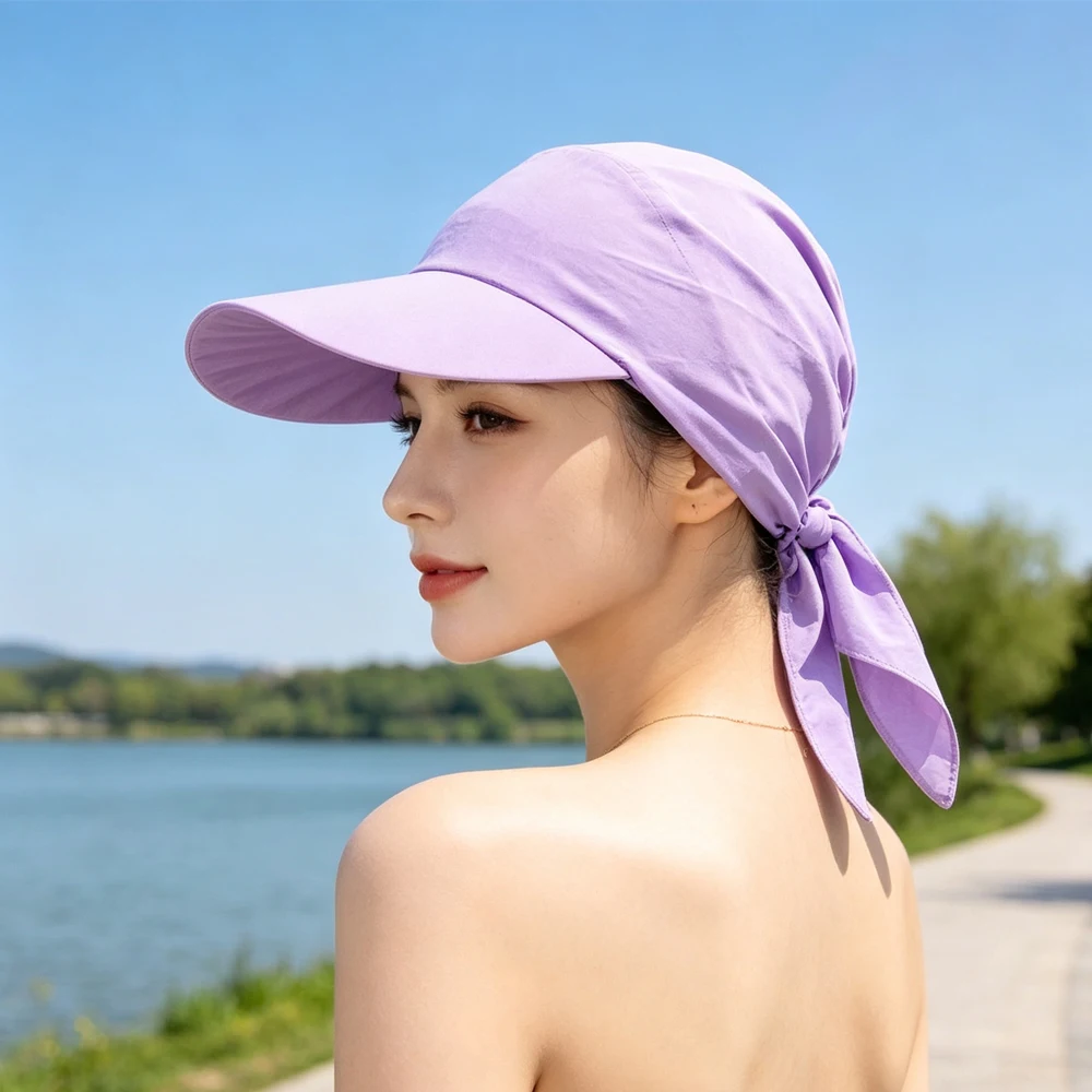 Women Solid Hijab Cap Brim Soft Breathable Muslim Headscarf Visor Hat Tie Back Head Cover For Outdoor Daily Wear
