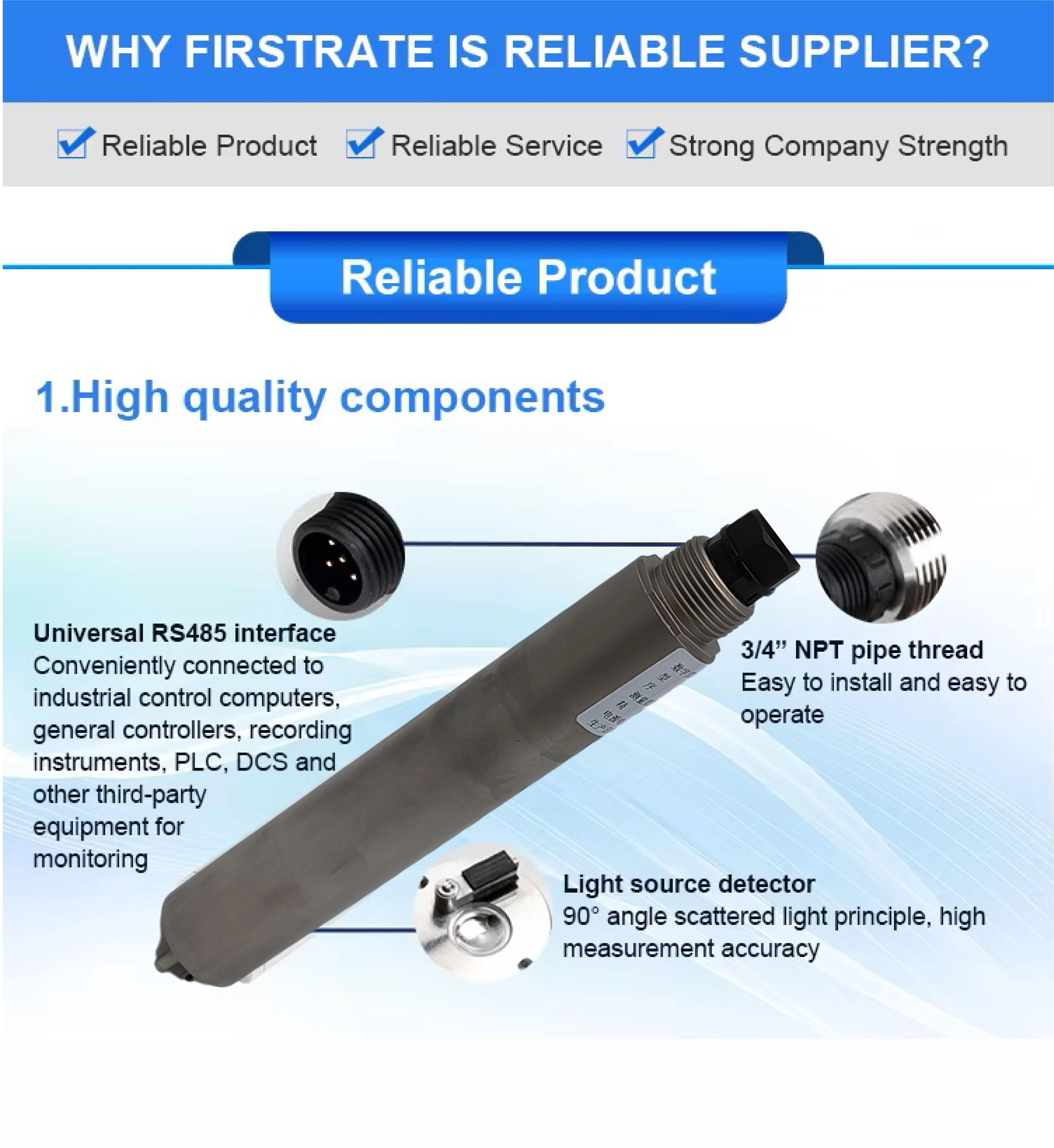 BOY-SZ05-WT Medidor de turbidez electrónico digital barato en línea de alto rango Sensor de turbidez Autolimpieza del agua