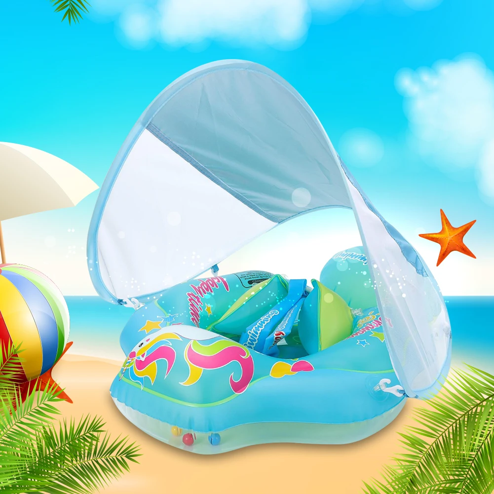 Baby Swimming Ring Beach Water Toys with Sunshade Baby Pool Toy Infant Floating Ring Toddlers Pool Float for Kids Toddlers