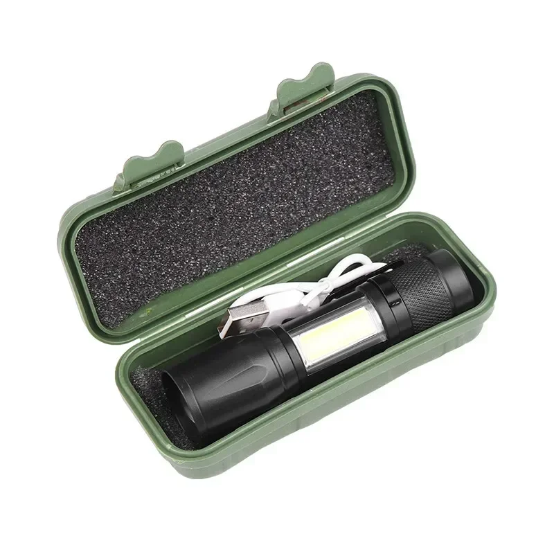 10pc Mini LED Flashlight COB+XPE Portable Torch Zoomable Focus Light Rechargeable Tactical Flashlight Camping Emergency Lantern