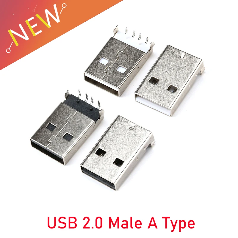 20pcs USB 2.0 Male A Type USB PCB Connector Plug 90 degree Male USB Connectors 4Pins DIP