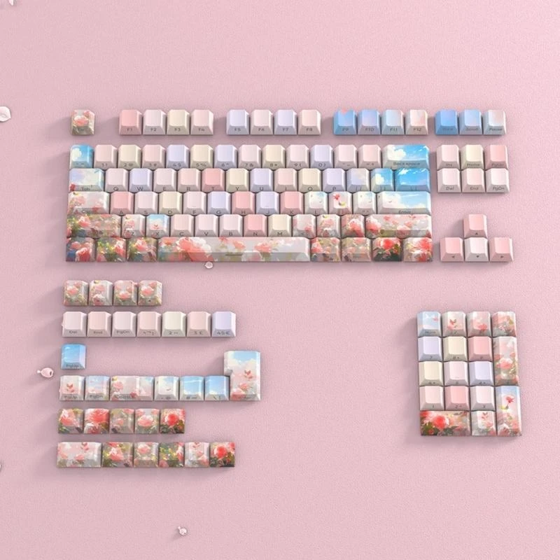 134PCS CherryProfile Keycaps Colored Rose Thick PBT Double Shot DyeSubbed Backlit Keycaps for Work or Gaming