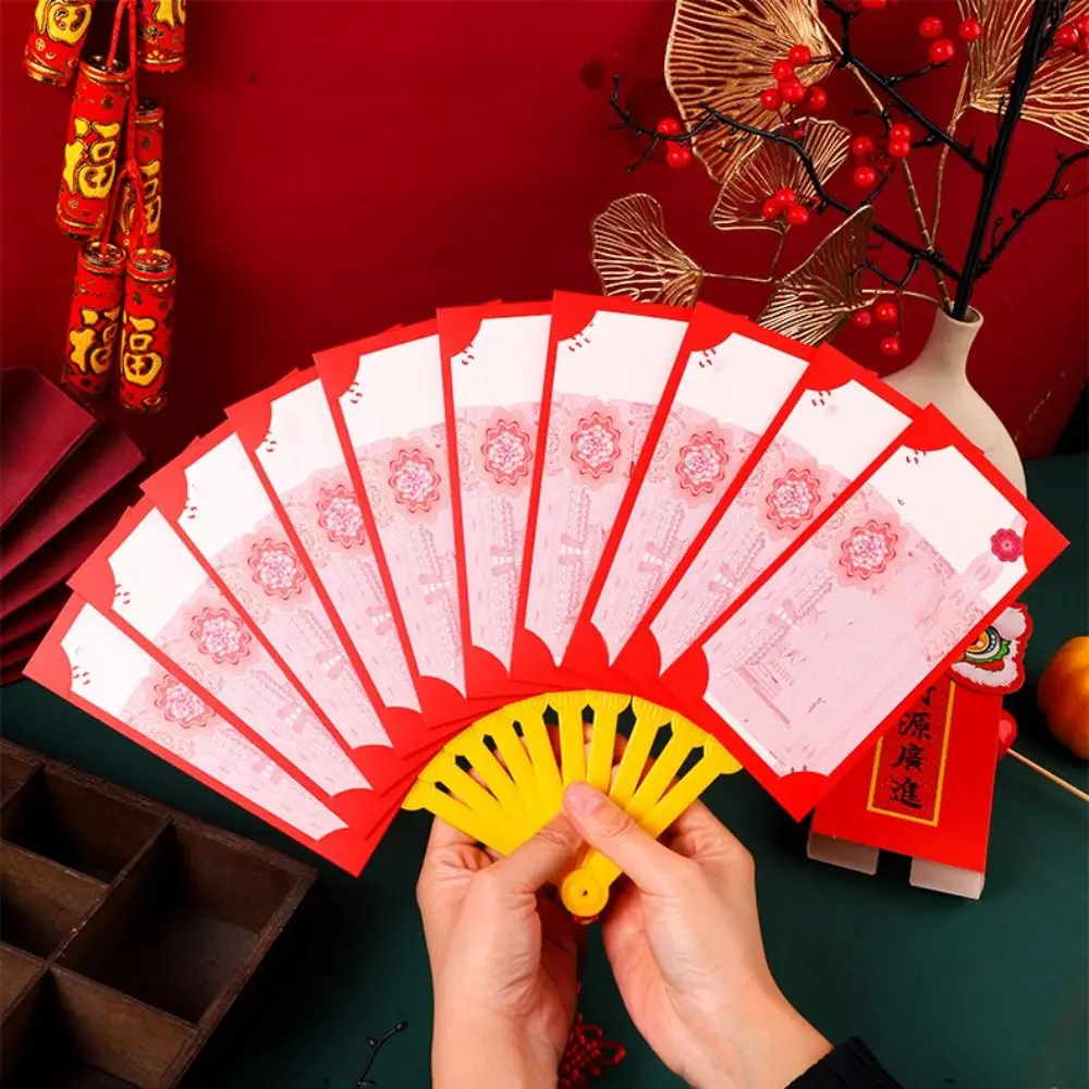 6/10 فتحات على شكل مروحة مغلف أحمر شرابة أطيب التمنيات شكل مروحة هونغ باو حسن الحظ النمط الصيني جيوب نعمة السنة الجديدة #4