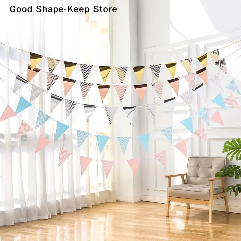 dailyTriangle Bunting Flags With Metallic Accents Chevron Patterns For Birthday PartyDaily products