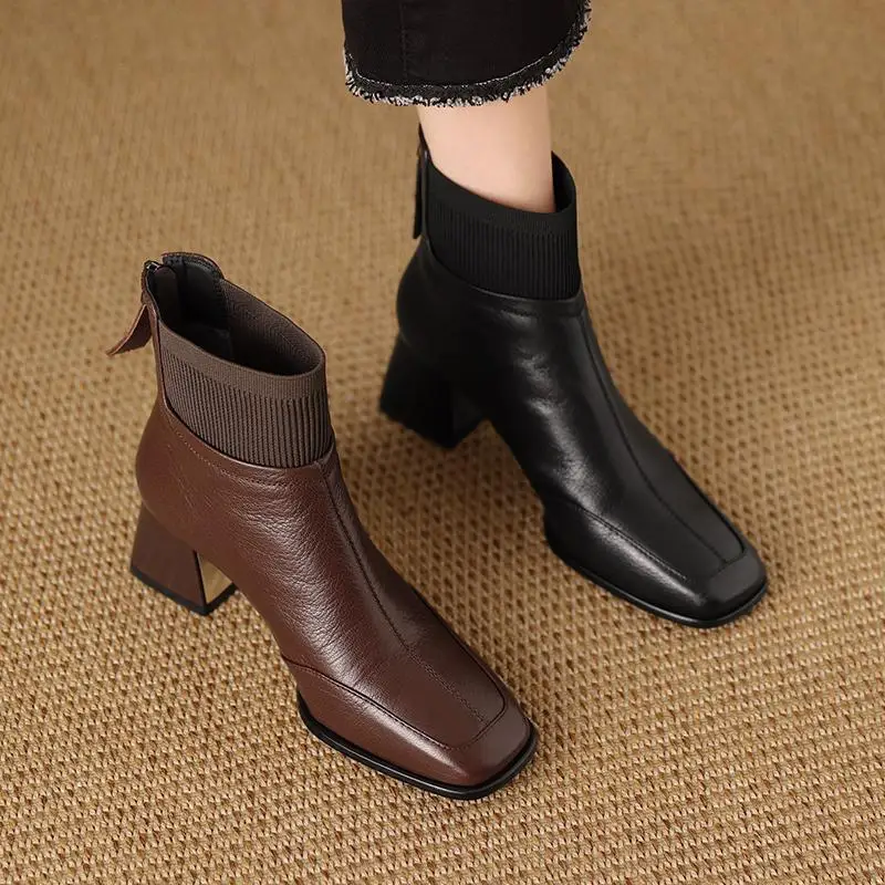 Botas Chelsea de Punto con Parches, Moda Otoño 2026, para Mujer, de Lujo, con Cierre, Diseño Cómodo, para Compras y Actividades al Aire Libre