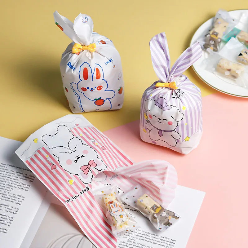 50Pcs 13x23cm Cute Rabbit Ear Cookie Candy Plastic Bag For Biscuits Snack Baking Package Birthday Party Gift Bags