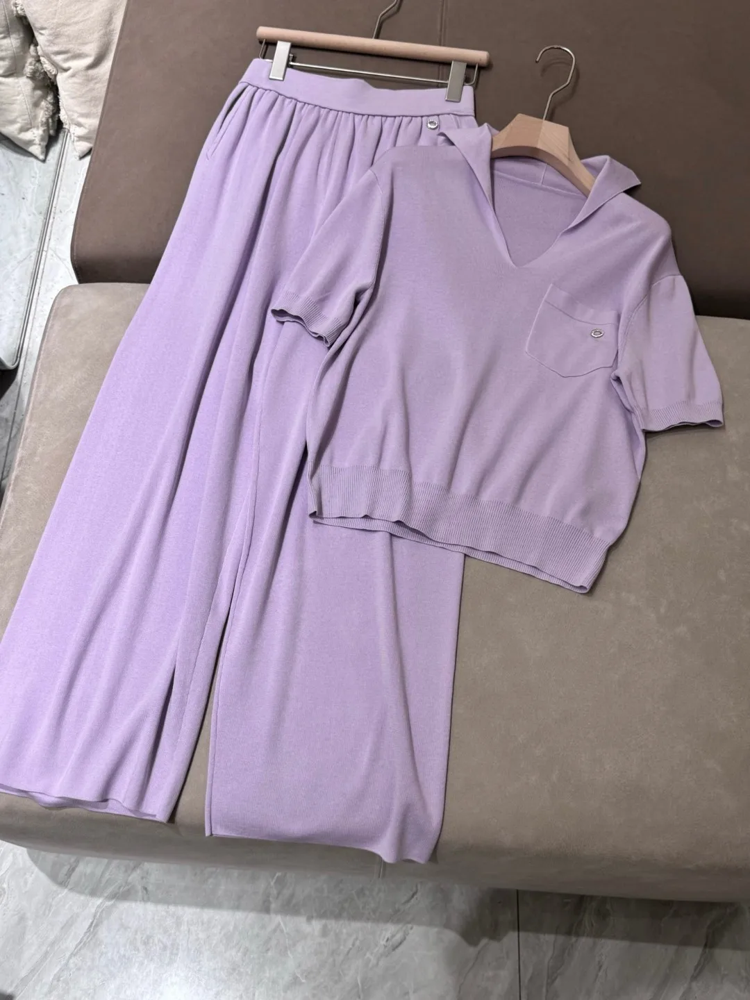 

Casual luxurious knitted silk cotton solid color trouser suit
