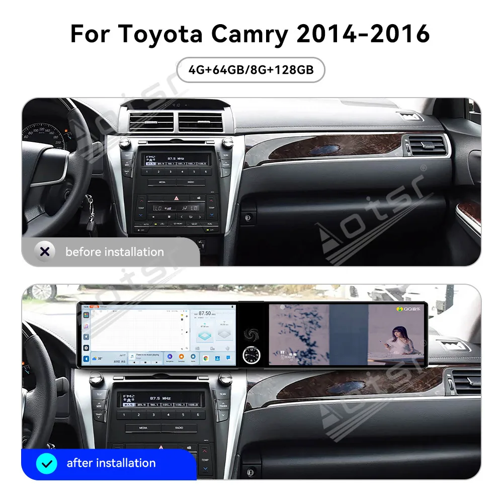 

Dual Touch Screen 12.3'' Android 13 Plug & Play For Toyota Camry 2014-2016 Carplay Navigation Multimedia Player Stereo Head Unit