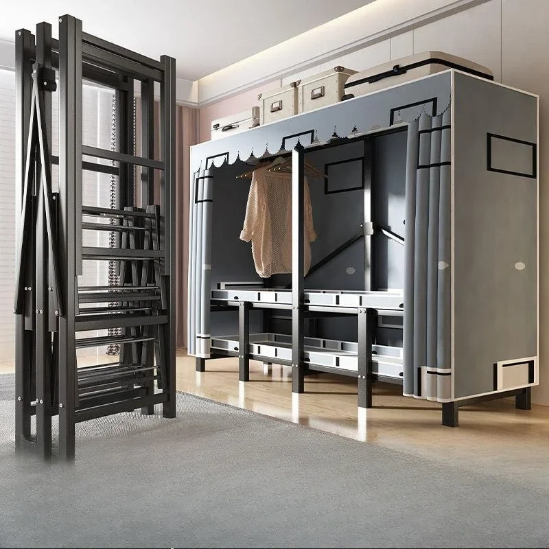 Wardrobe, simple assembly bedroom household cloth wardrobe, thickened, strong and durable folding full steel frame   8