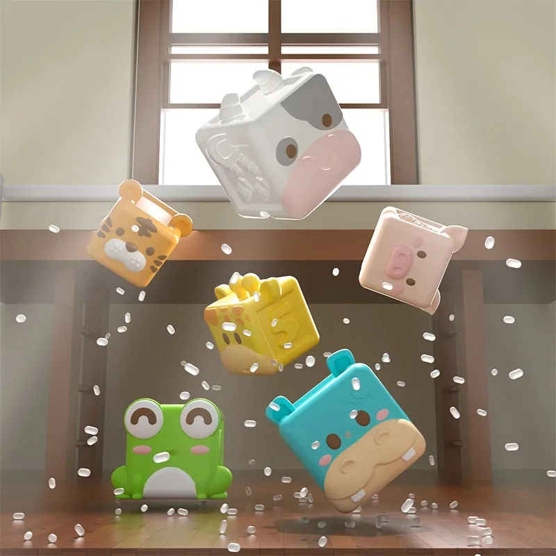 Giocattoli Morbidi per Neonati, Blocchi da Costruzione, Giocattolo da Dentizione, Cubo 3D, Giocattoli da Bagno a Forma di Animale, Gioco Educativo Sensoriale per lo Sviluppo Precoce del Bambino