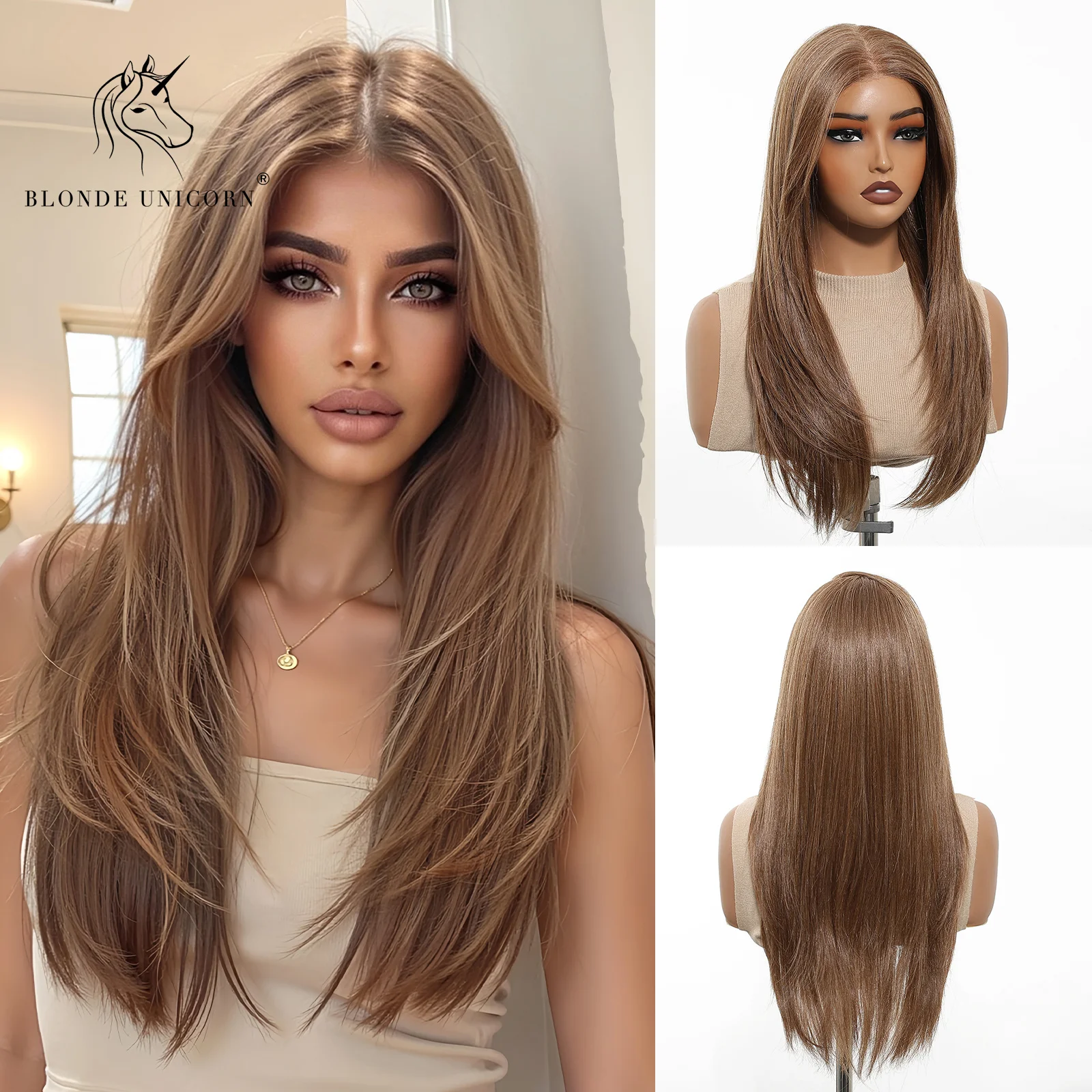 BlONDE UNICORN Lace Front Long Synthetic Wigs Blonde Glueless Synthetic Wigs Women Hair Daily Use Party Cosplay Natral Gift