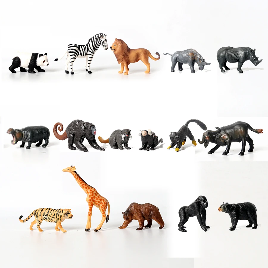 Realistic Mini Jungle Wild Forest Animals Figures Panada Elephant Orangutan Lion Bear monkey Model Party Favors Cupcake Toppers