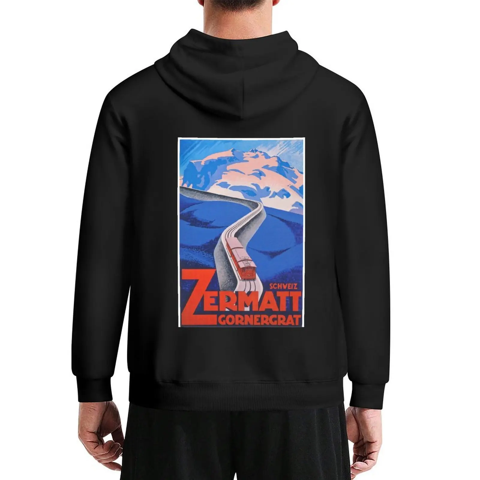 Zermatt, Suiza Vintage Train Poster Sudadera con capucha otoño conjunto de sudadera para hombre camisa con capucha ropa coreana de otoño Sudadera con capucha gráfica