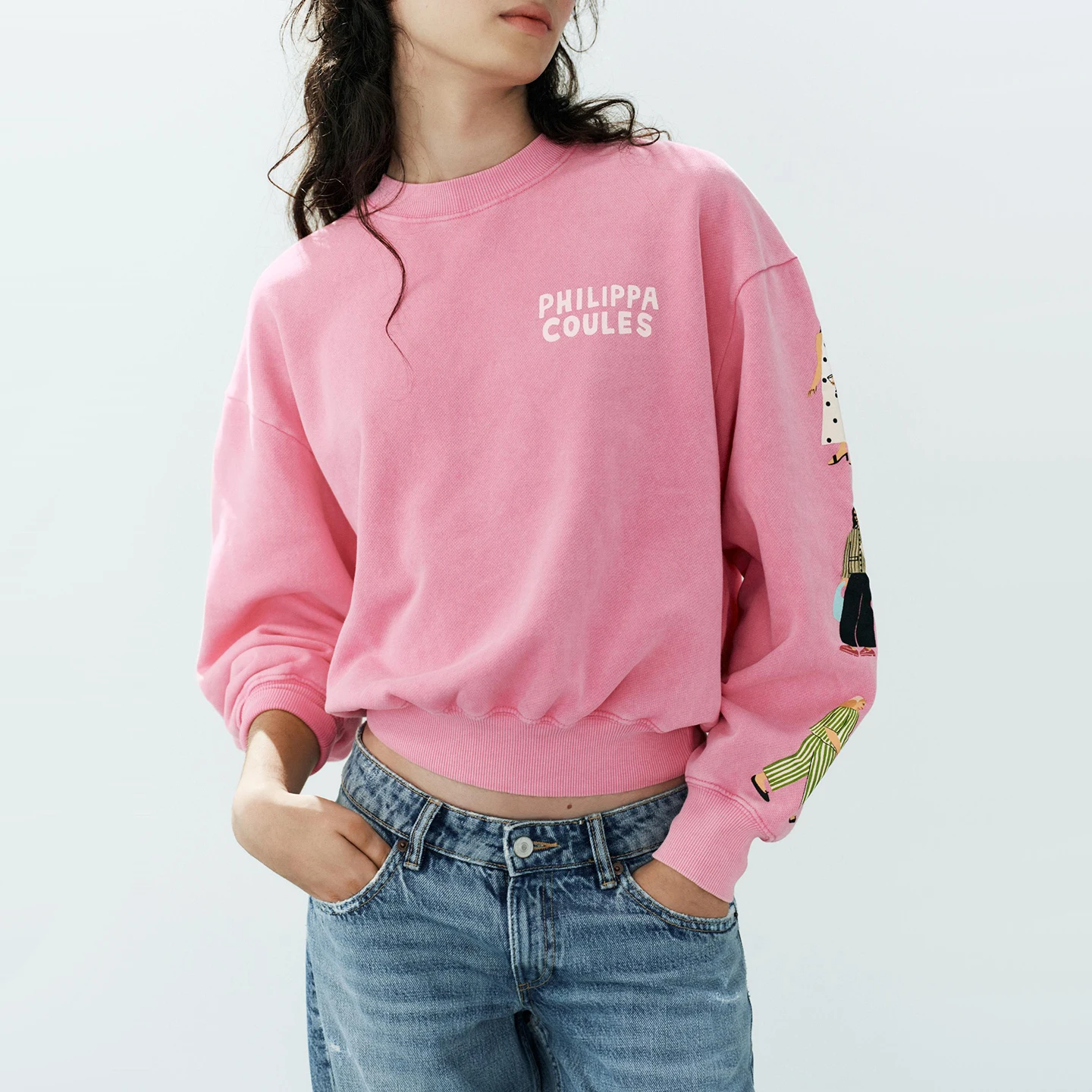 Fashionable Long Sleeve round Neck Cartoon Wash Effect Sweatshirt Women's Loose Fit Autumn Wear Casual Style Letter Pattern