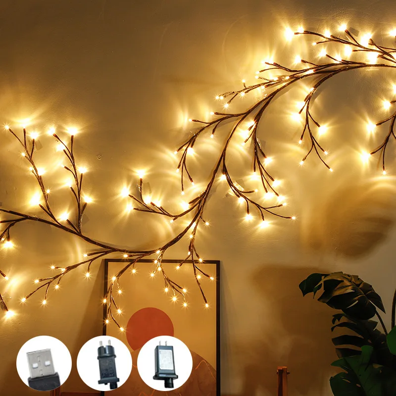 72LED/96LED 나뭇가지 램프 USB 전원 DIY 축제 나무 덩굴 따뜻한 흰색 빛 방수 벽 발코니 DIY 장식