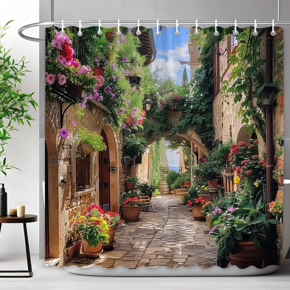 

Средиземноморский лес, водопад, природный пейзаж, занавеска для душа, полиэфирная ткань, моющаяся занавеска для ванной, декор для ванной комнаты с крючками