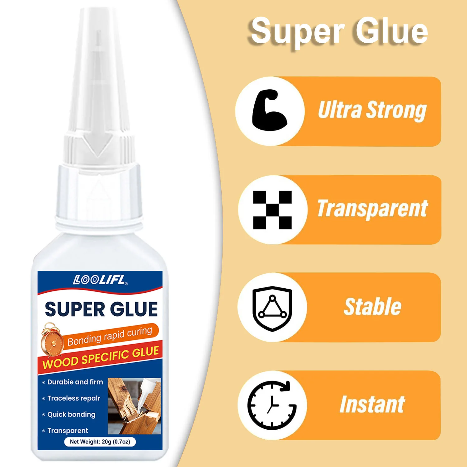 20g adhesivo transparente para la reparación de muebles - adhesivo súper instantáneo, pegamento pesado, adecuado para proyectos de madera de bricolaje