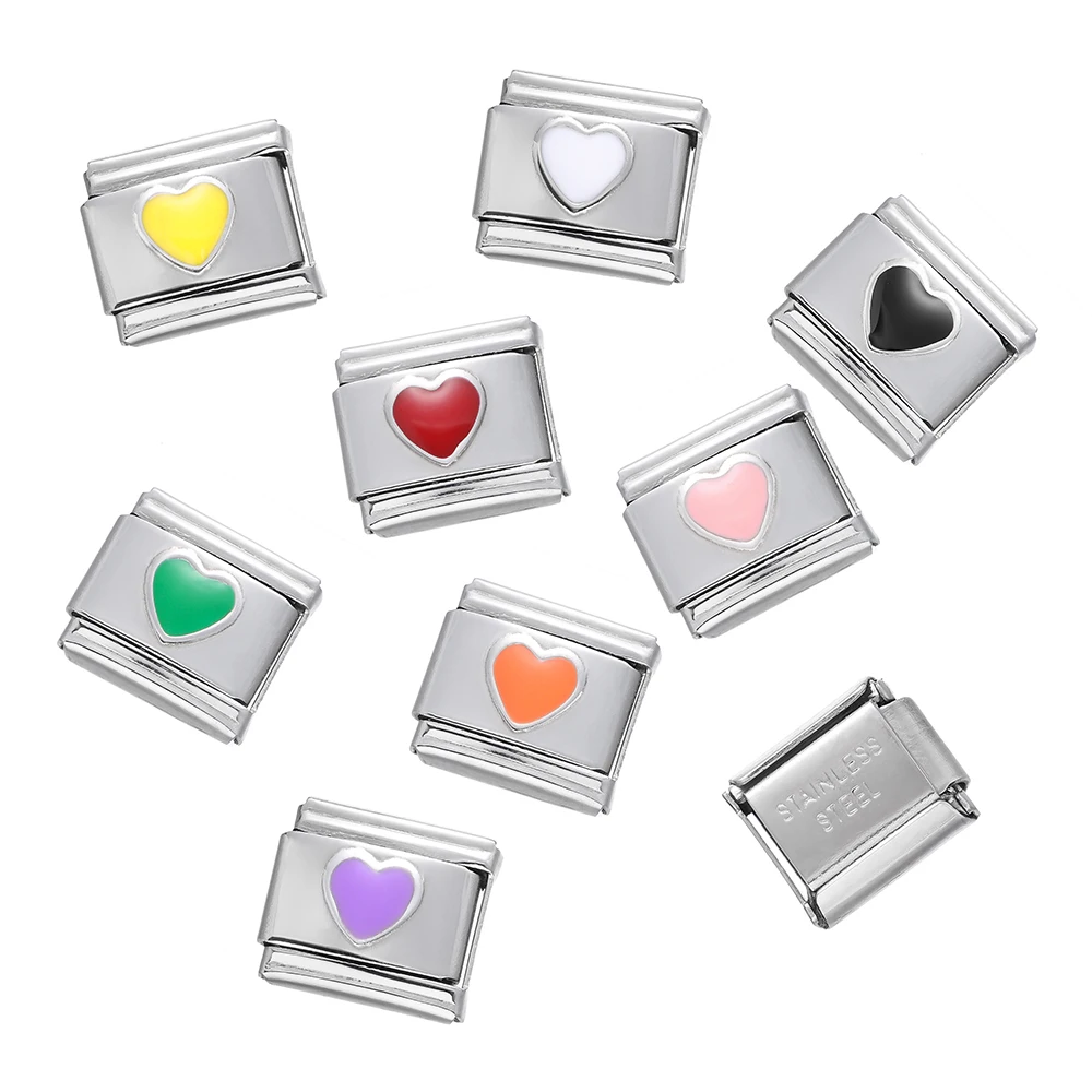 

18Pcs Fashion Heart Charm Links Stainless Steel Square Module Fit Bracelet Anklet Making DIY Jewelry Supplies Accesscries