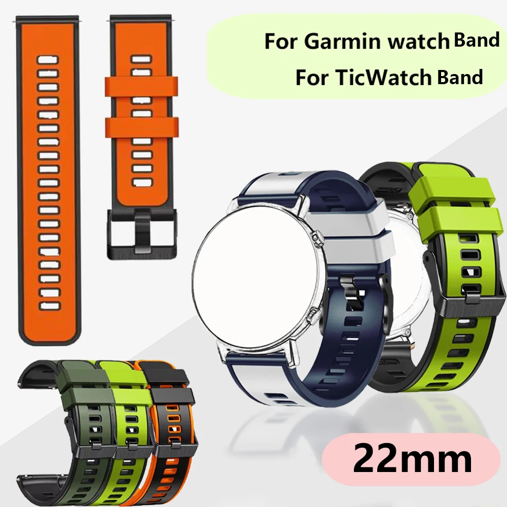 22 mm Silikon-Uhrenarmband für Garmin-Uhr Venu 2 3/Forerunner 255 965, für TicWatch Pro 3/GTX/Atmungsaktives Sport-Ersatzarmband