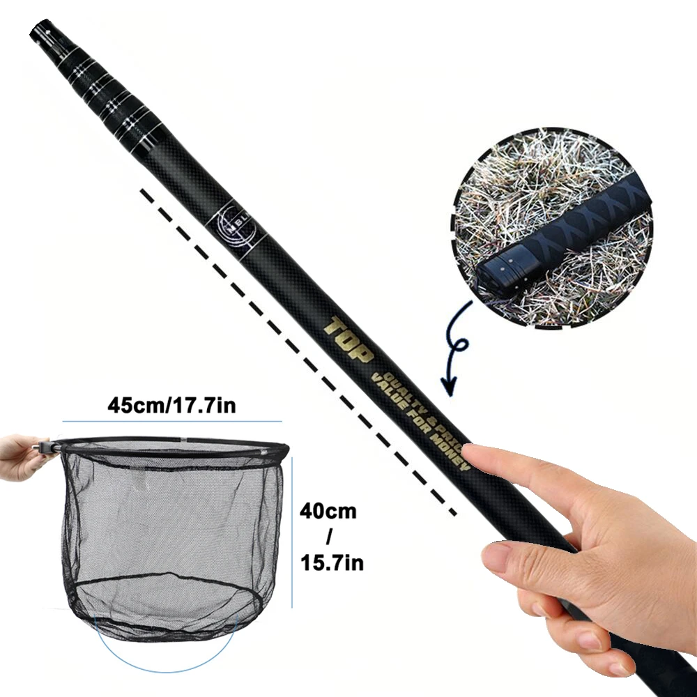 Marke MBLN, 328 cm/129 Zoll Gesamtlänge, ultraleicht insgesamt 414 g, tragbarer Kescher, Netzgriff aus Carbon, Netzkopf aus Aluminiumlegierung – Detail 4