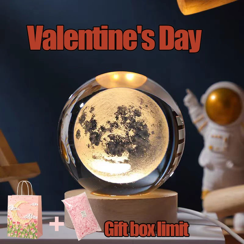 Valentines Day Gift  Galaxy Crystal Ball lamp 3D planet moon lamp USB LED night light