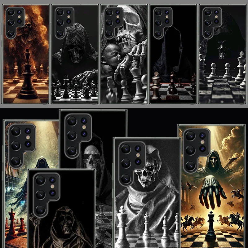 Grim Reaper's Chess Match Capa Phone Case For Samsung S26 Ultra S25 Edge Galaxy S23 S21 S20 S24 FE S22 S10 Plus Cover Clear TPU
